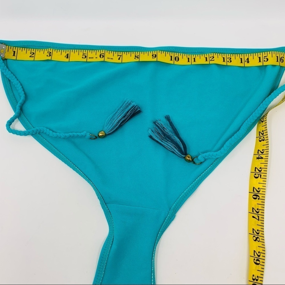 Bohemian Teal Turquoise Floral Embroidered Two Piece Bikini Swim Suit Size Small - Picture 11 of 16